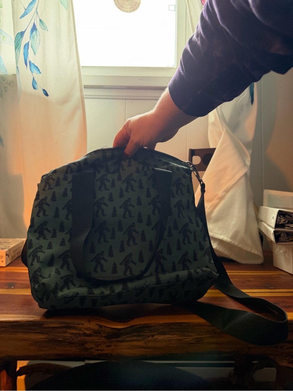 Womens's Crossbody Bag in Forest Green with Bigfoot Print — sipsey wilder - Picture 2 of 3